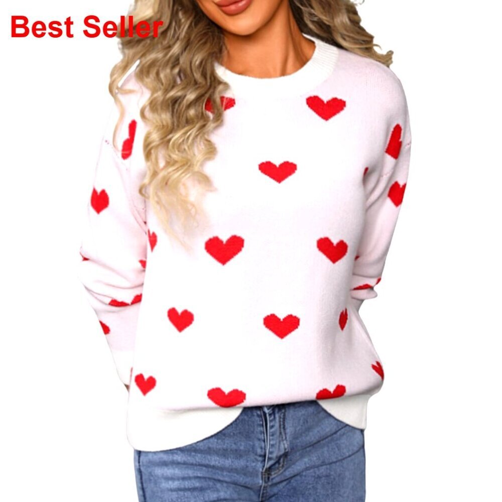 Oversized Heart Knit Sweater, Drop Shoulder Pullover, Valentine's Date Top